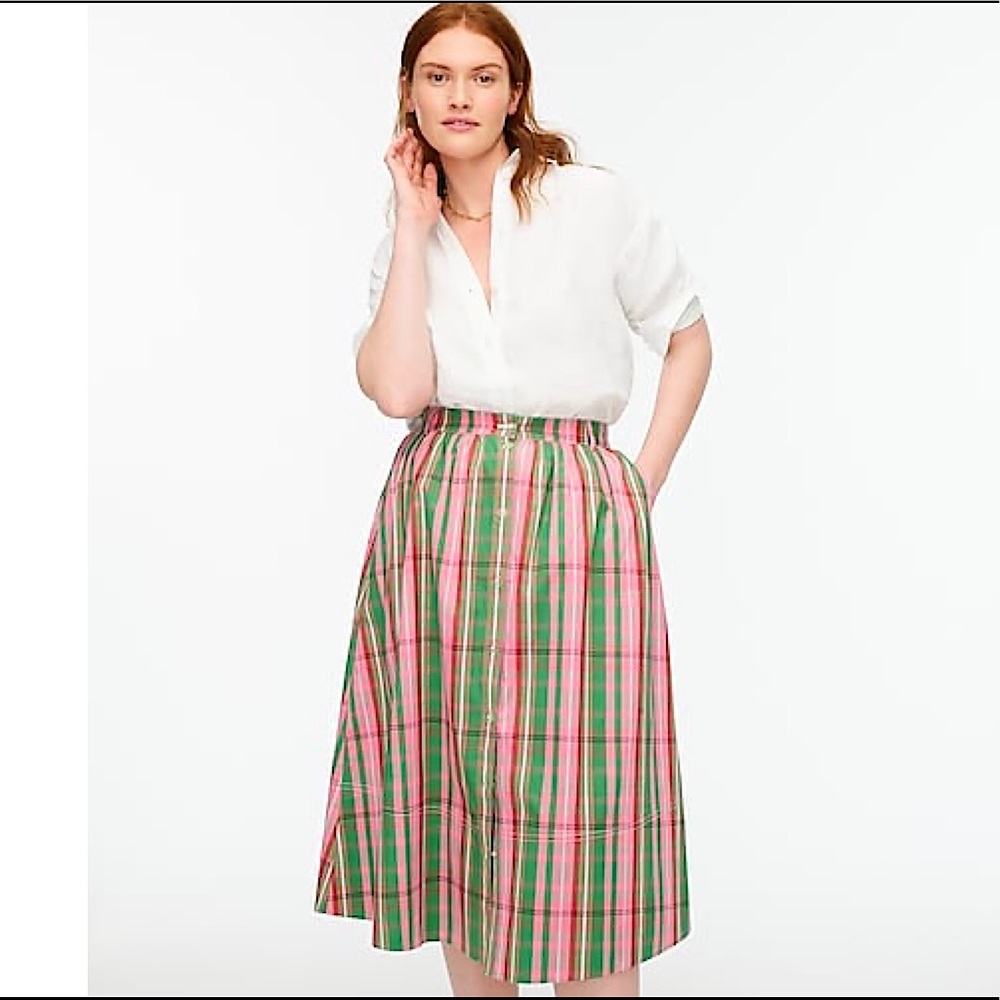 NWT J Crew Button-Up Vintage Plaid Midi Skirt